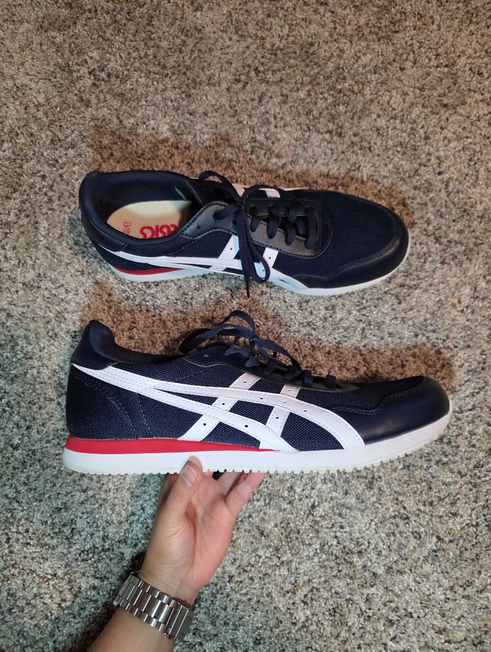 Asics Men's Navy Athletic Sneakers with White Stripes